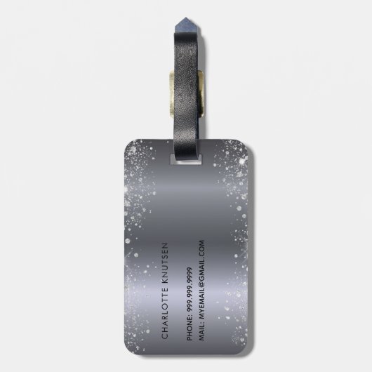 Silver glitter-naam monogram initiaal bagagelabel (Achterkant verticaal)