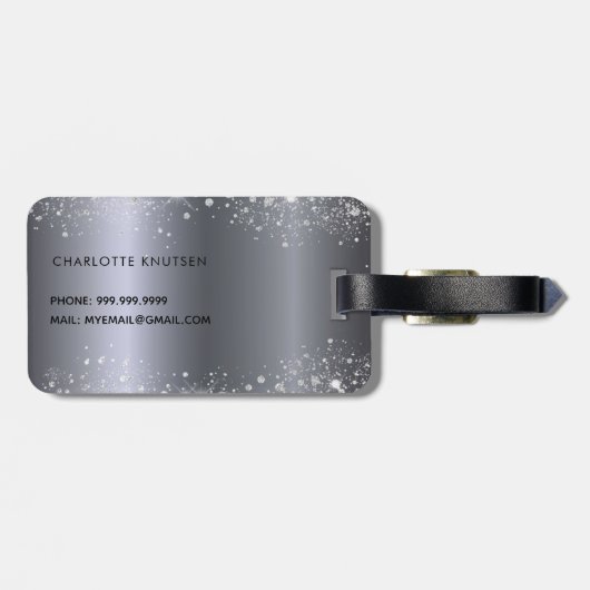 Silver glitter-naam monogram initiaal bagagelabel (Achterkant horizontaal)