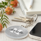 Silver glitter naam monogram sleutelhanger cadeau (Voorkant Rechts)