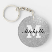 Silver glitter naam monogram sleutelhanger cadeau (Voorkant)