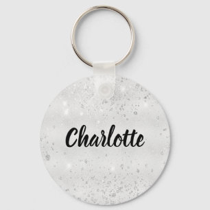 Silver glitter naam sleutelhanger