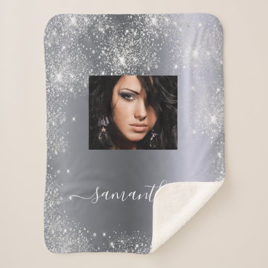Silver glitter-naamfotoscript sherpa deken (Voorkant)