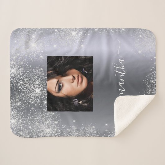 Silver glitter-naamfotoscript sherpa deken (Voorkant (horizontaal))