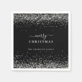 Silver Glitter Name Black Merry kerst Servet (Voorkant)