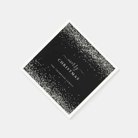 Silver Glitter Name Black Merry kerst Servet (Hoek)