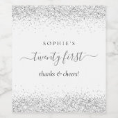 Silver Glitter Name Cheers 21st Birthday Wijn Etiket (Enkel label)
