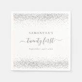 Silver Glitter Name Date 21th First Party Servet (Voorkant)