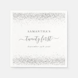 Silver Glitter Name Date 21th First Party Servet