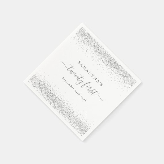 Silver Glitter Name Date 21th First Party Servet (Hoek)