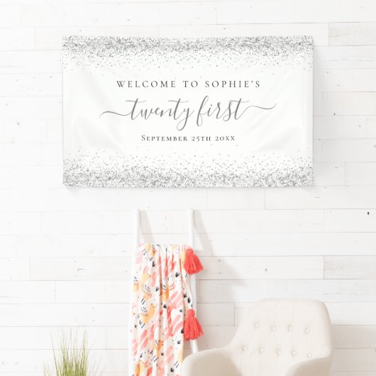Silver Glitter Name Date Welkom bij 20 eersten Spandoek (Insitu)