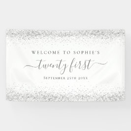 Silver Glitter Name Date Welkom bij 20 eersten Spandoek