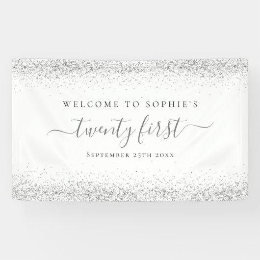 Silver Glitter Name Date Welkom bij 20 eersten Spandoek (Horizontaal)