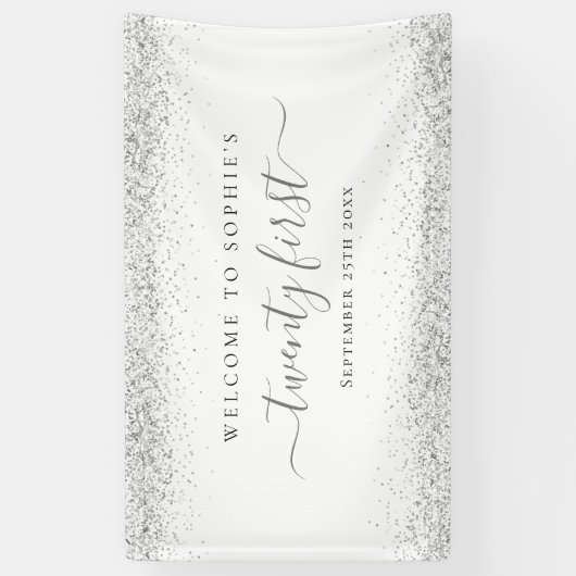 Silver Glitter Name Date Welkom bij 20 eersten Spandoek (Verticaal)