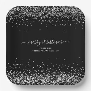 Silver Glitter Name Merry KerstBlack Papieren Bordje