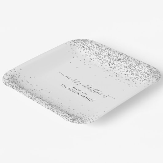Silver Glitter Name Merry KerstWhite Papieren Bordje (Gebogen)