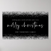 Silver Glitter Name Welcome Merry KerstBlack Poster (Voorkant)