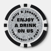 Silver Glitter Namen Datum Bruiloft Drink Token (Voorkant)