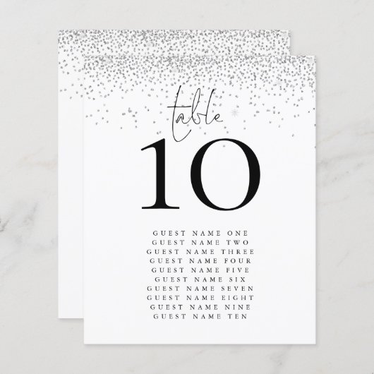 Silver Glitter Names Weddenschap Table Number (Voorkant / Achterkant)
