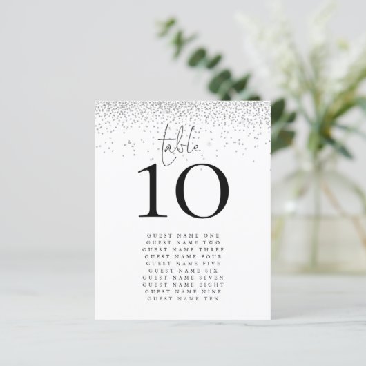 Silver Glitter Names Weddenschap Table Number (Staand voorkant)
