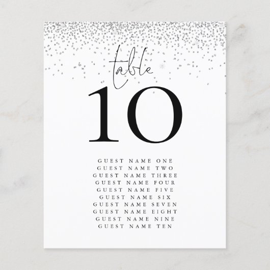 Silver Glitter Names Weddenschap Table Number (Voorkant)