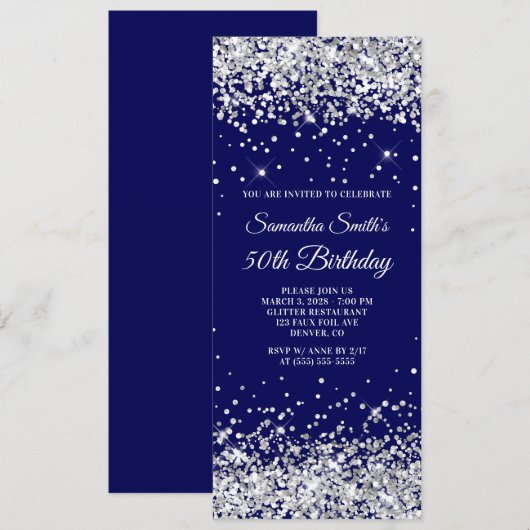 Silver Glitter Navy 50th Birthday Kaart (Voorkant / Achterkant)