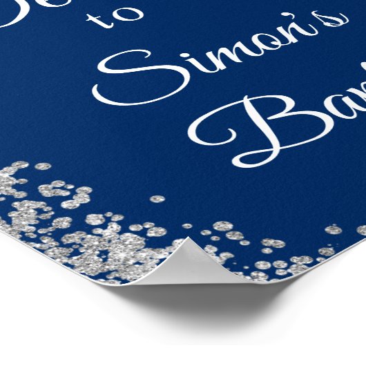 Silver Glitter Navy Blue Baptism Welkom Poster (Hoek)