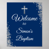 Silver Glitter Navy Blue Baptism Welkom Poster (Voorkant)