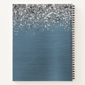 Silver Glitter Navy Blue Brushed Metal Monogram Notitieboek (Achterkant)