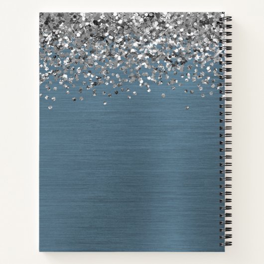 Silver Glitter Navy Blue Brushed Metal Monogram Notitieboek (Achterkant)