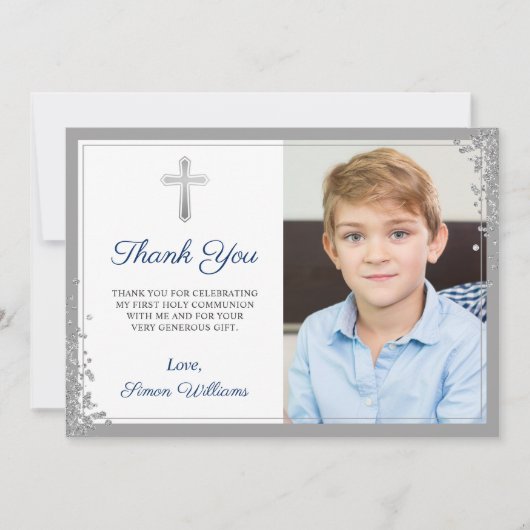 Silver Glitter Navy Blue Community Hartelijk dank Bedankkaart (Voorkant)