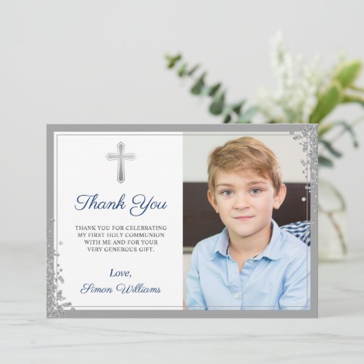 Silver Glitter Navy Blue Community Hartelijk dank Bedankkaart (Staand voorkant)