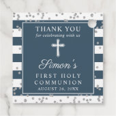 Silver Glitter Navy Blue First Commune Dank u Bedankjes Labels (Achterkant)