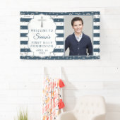 Silver Glitter Navy Blue First Communtion Foto Spandoek (Insitu)