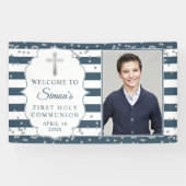 Silver Glitter Navy Blue First Communtion Foto Spandoek (Horizontaal)