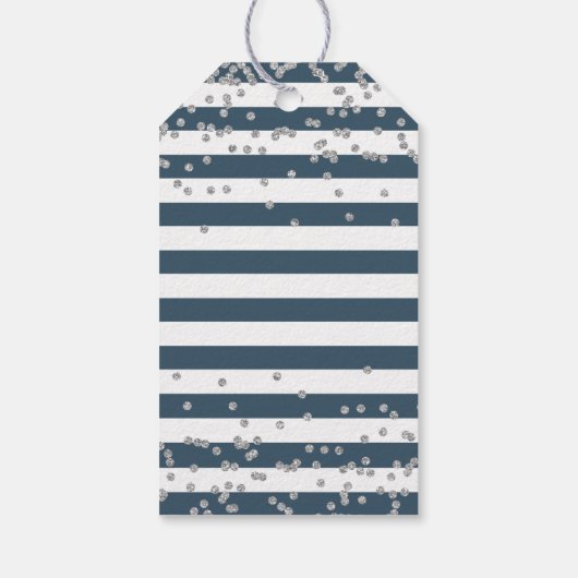 Silver Glitter Navy Blue First Heilige Communie Cadeaulabel (Achterkant)