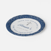 Silver Glitter Navy Blue First Heilige Communie Papieren Bordje (Gekanteld)