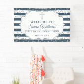 Silver Glitter Navy Blue First Heilige Communie Spandoek (Insitu)