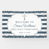 Silver Glitter Navy Blue First Heilige Communie Spandoek (Horizontaal)