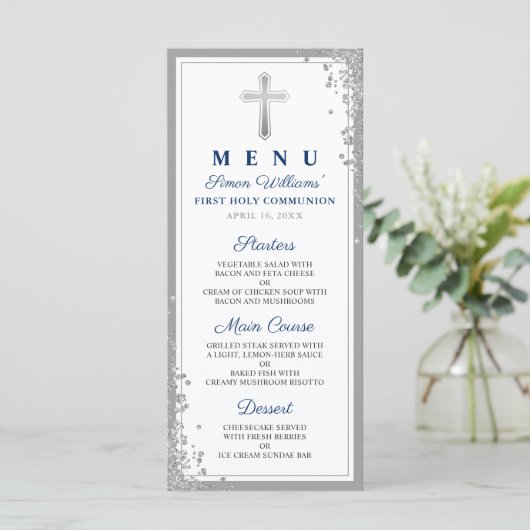 Silver Glitter Navy Blue First Menu (Staand voorkant)