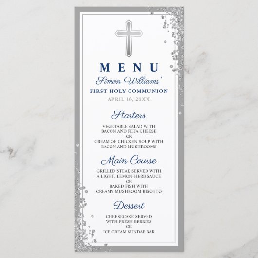 Silver Glitter Navy Blue First Menu (Voorkant)
