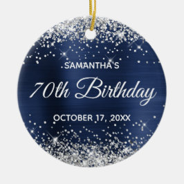 Silver Glitter Navy Blue Folie 70th Birthday Keramisch Ornament