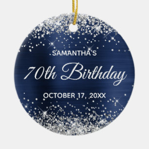 Silver Glitter Navy Blue Folie 70th Birthday Keramisch Ornament