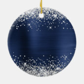 Silver Glitter Navy Blue Folie 70th Birthday Keramisch Ornament (Achterkant)