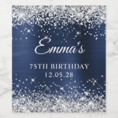 Silver Glitter Navy Blue Folie 75e verjaardag Wijn Etiket (Enkel label)