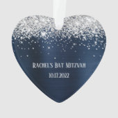 Silver Glitter Navy Blue Folie Bat Mitzvah Heart Ornament (achterkant)