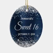 Silver Glitter Navy Blue Folie Sweet 16 Birthday Keramisch Ornament (Rechts)