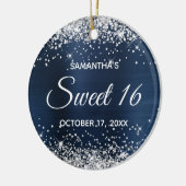 Silver Glitter Navy Blue Folie Sweet 16 Birthday Keramisch Ornament (Links)