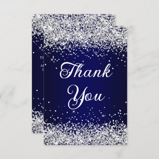 Silver Glitter Navy Blue Ombre 40e verjaardag Bedankkaart (Voorkant / Achterkant)