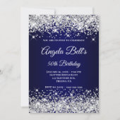 Silver Glitter Navy Blue Ombre Fancy Monogram Kaart (Voorkant)