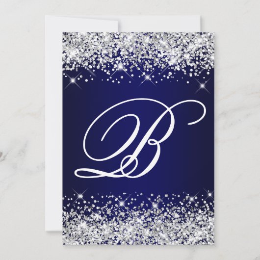 Silver Glitter Navy Blue Ombre Fancy Monogram Kaart (Achterkant)